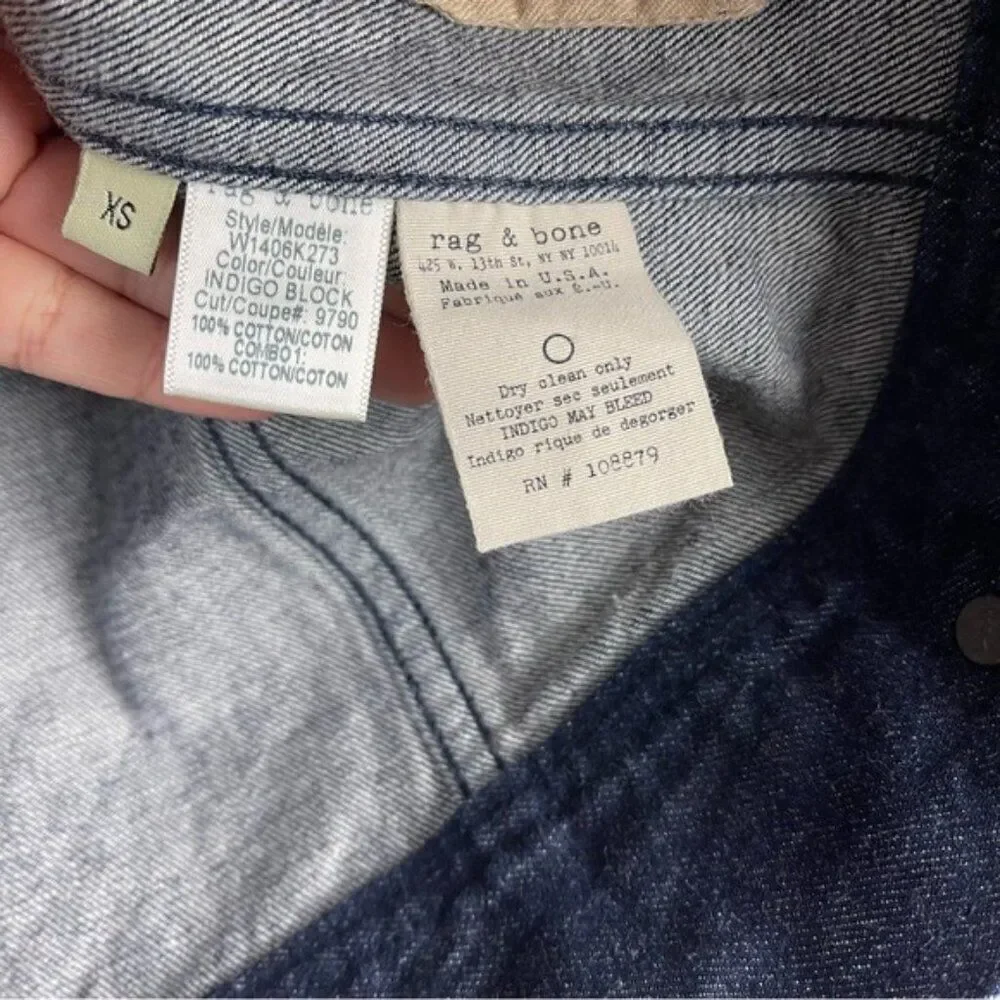 Rag & Bone Color Block Blue Denim Jean Vest Sleeveless Women's Size XS Oversized